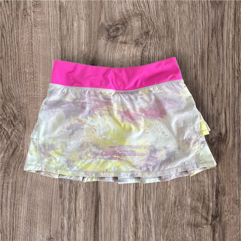 IVIVVA by Lululemon Tennis Skirt Set The Pace Pink Purple Tie Dye Pleated Sz 12‎